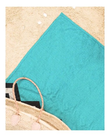 Serviette de plage en éponge-velours en blanc & bleu 90x180