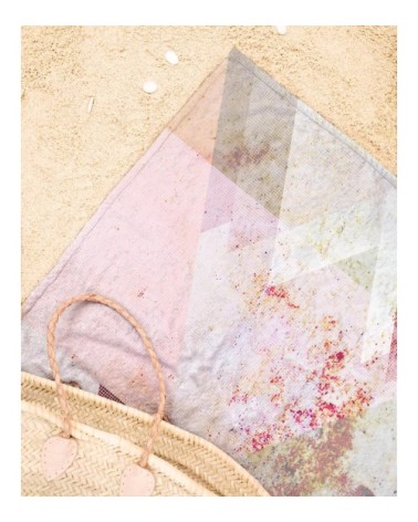 Serviette de plage en éponge-velours en blanc ivoire & rose 90x180