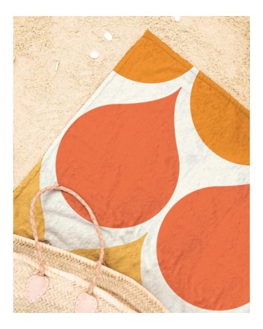 Serviette de plage en éponge-velours en blanc & jaune 90x180