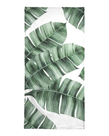 Serviette de plage en éponge-velours en blanc & vert 90x180