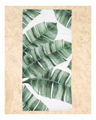 Serviette de plage en éponge-velours en blanc & vert 90x180