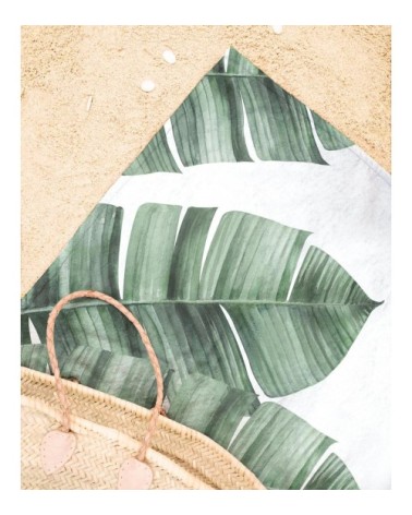 Serviette de plage en éponge-velours en blanc & vert 90x180