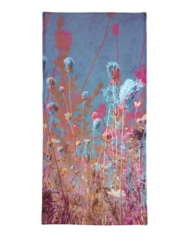 Serviette de plage en éponge-velours en bleu & rose 90x180