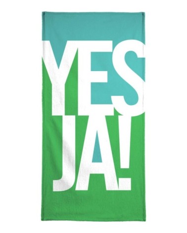 Serviette de plage en éponge-velours en blanc & turquoise 90x180