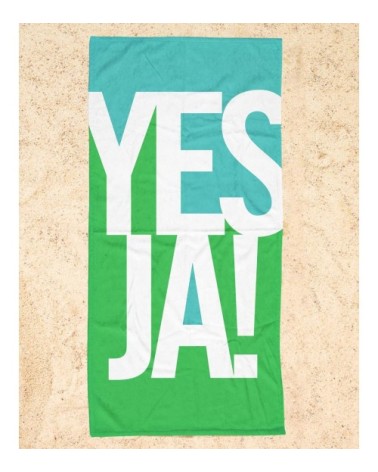 Serviette de plage en éponge-velours en blanc & turquoise 90x180