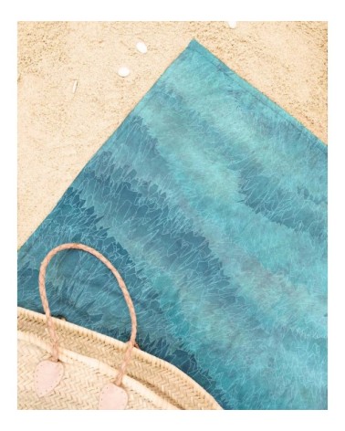 Serviette de plage en éponge-velours en bleu & turquoise 90x180