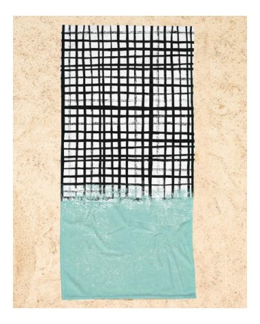 Serviette de plage en éponge-velours en blanc & noir 90x180