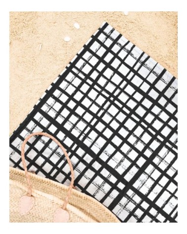 Serviette de plage en éponge-velours en blanc & noir 90x180