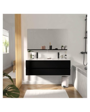 Meuble double vasque suspendu avec plan céramique 120cm