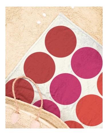 Serviette de plage en éponge-velours en blanc & rose 90x180