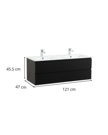 Meuble double vasque suspendu avec plan céramique 120cm