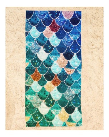 Serviette de plage en éponge-velours en bleu & vert 90x180