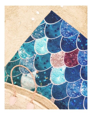 Serviette de plage en éponge-velours en bleu & vert 90x180