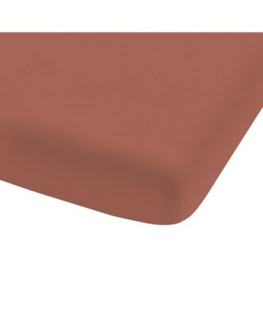 Drap-housse uni en coton lavé Terre Cuite 90x190/200cm - Bonnet 30cm