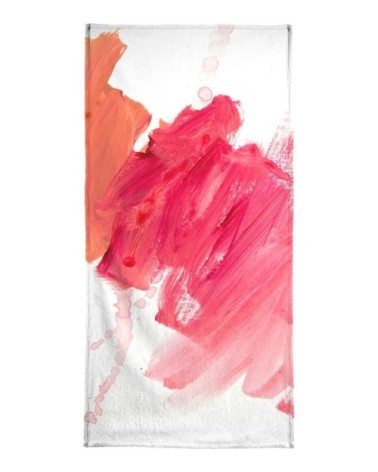 Serviette de plage en éponge-velours en blanc & rose 90x180