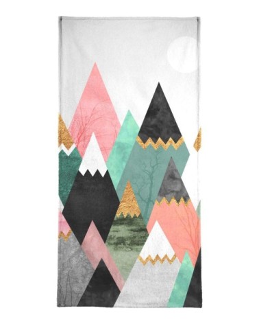 Serviette de plage en éponge-velours en gris & rose 90x180