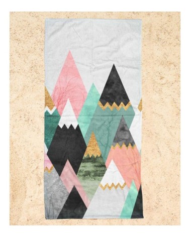 Serviette de plage en éponge-velours en gris & rose 90x180