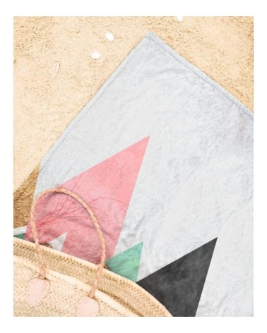 Serviette de plage en éponge-velours en gris & rose 90x180