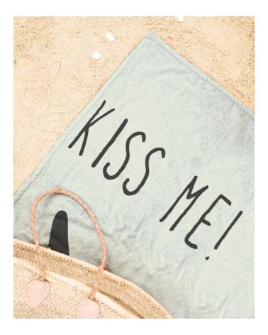 Serviette de plage en éponge-velours en blanc & gris 90x180