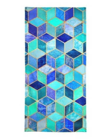 Serviette de plage en éponge-velours en bleu & turquoise 90x180