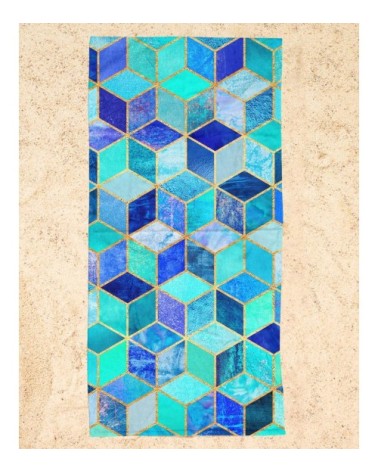 Serviette de plage en éponge-velours en bleu & turquoise 90x180