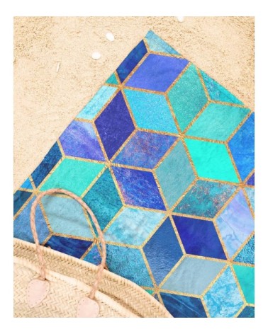 Serviette de plage en éponge-velours en bleu & turquoise 90x180