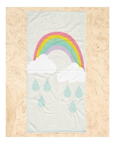 Serviette de plage en éponge-velours en blanc & bleu 90x180