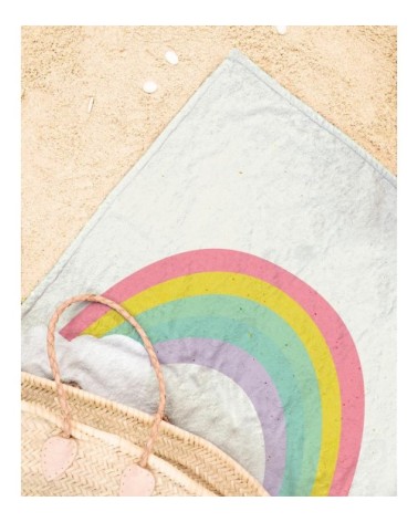 Serviette de plage en éponge-velours en blanc & bleu 90x180