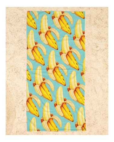 Serviette de plage en éponge-velours en bleu & jaune 90x180