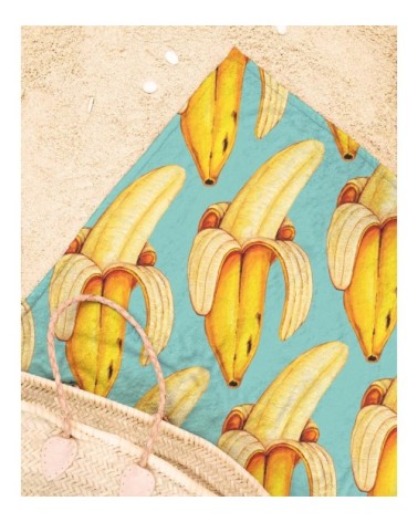 Serviette de plage en éponge-velours en bleu & jaune 90x180