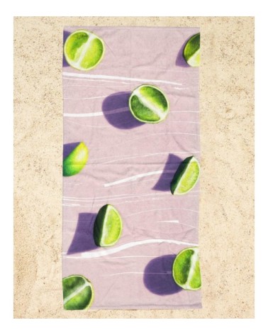 Serviette de plage en éponge-velours en rose & vert 90x180