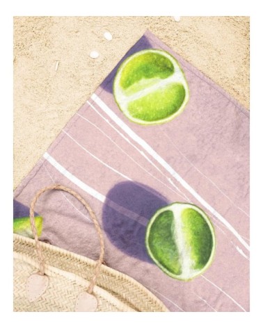 Serviette de plage en éponge-velours en rose & vert 90x180