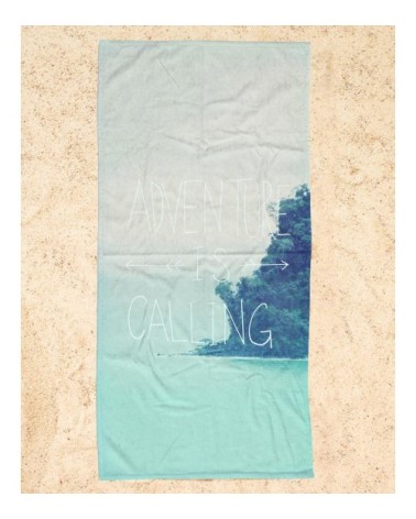 Serviette de plage en éponge-velours en blanc ivoire & bleu 90x180