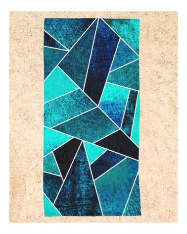 Serviette de plage en éponge-velours en blanc & bleu 90x180