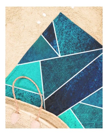 Serviette de plage en éponge-velours en blanc & bleu 90x180