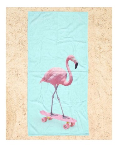 Serviette de plage en éponge-velours en bleu & rose 90x180