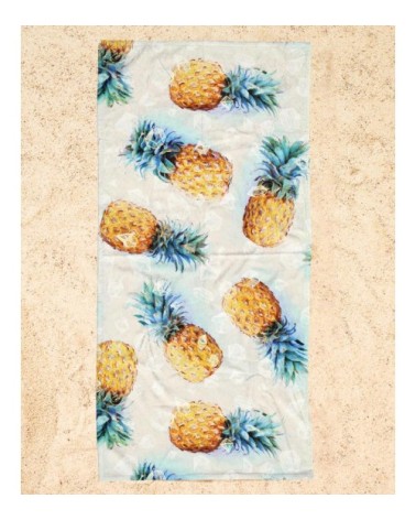 Serviette de plage en éponge-velours en gris & jaune 90x180