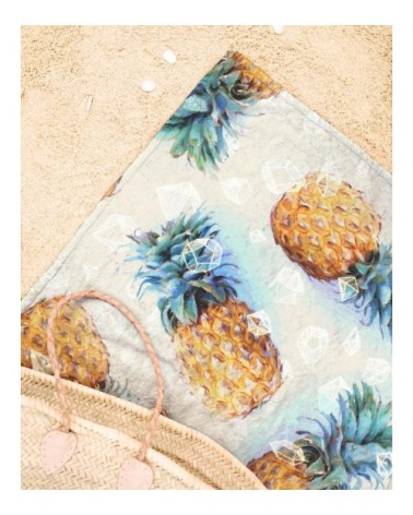 Serviette de plage en éponge-velours en gris & jaune 90x180