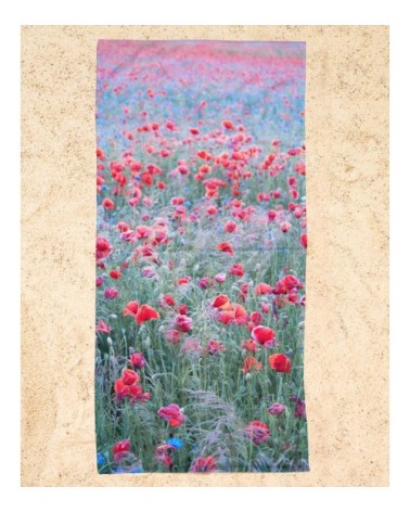 Serviette de plage en éponge-velours en rouge & vert 90x180