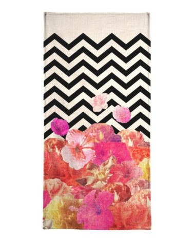 Serviette de plage en éponge-velours en blanc ivoire & noir 90x180