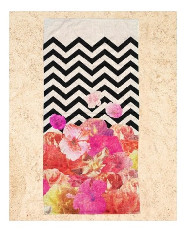 Serviette de plage en éponge-velours en blanc ivoire & noir 90x180