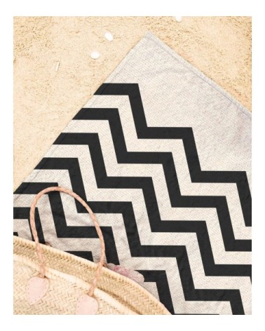 Serviette de plage en éponge-velours en blanc ivoire & noir 90x180