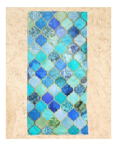 Serviette de plage en éponge-velours en bleu & turquoise 90x180