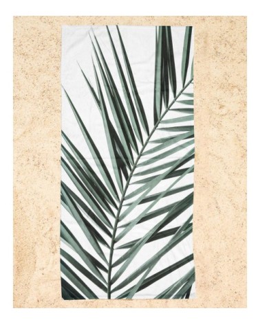 Serviette de plage en éponge-velours en blanc & vert 90x180