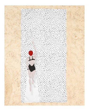 Serviette de plage en éponge-velours en blanc & bleu 90x180