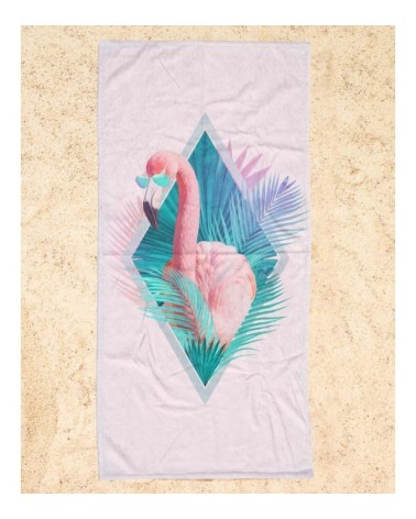 Serviette de plage en éponge-velours en rose & turquoise 90x180