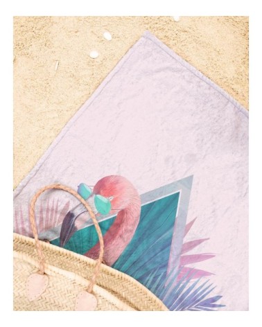 Serviette de plage en éponge-velours en rose & turquoise 90x180