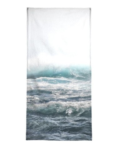 Serviette de plage en éponge-velours en blanc & bleu 90x180