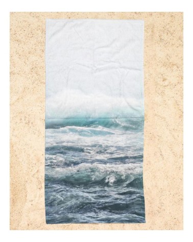 Serviette de plage en éponge-velours en blanc & bleu 90x180