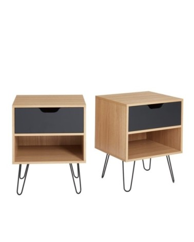 Lot de 2 tables de chevet noir effet chêne 1 tiroir 40cm en noir